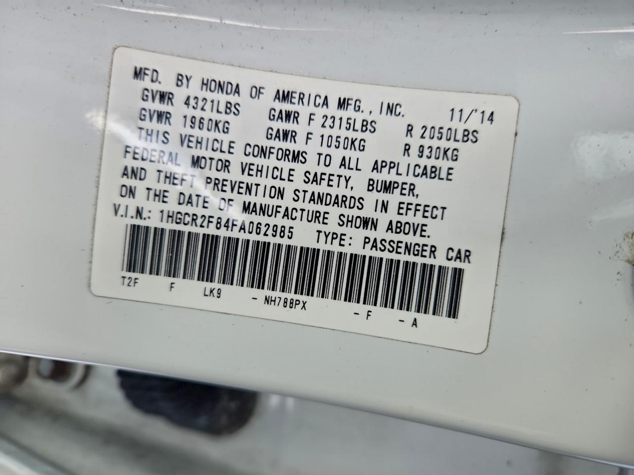 2015 HONDA ACCORD EXL photo 13