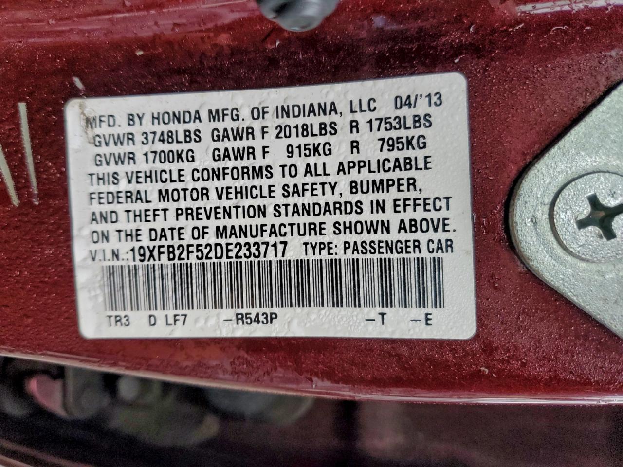 2013 HONDA CIVIC LX photo 25