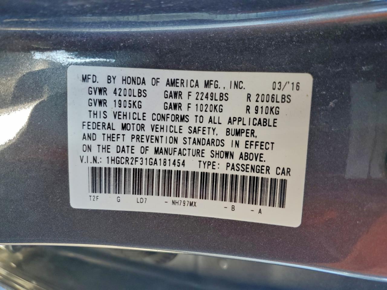2016 HONDA ACCORD LX photo 13