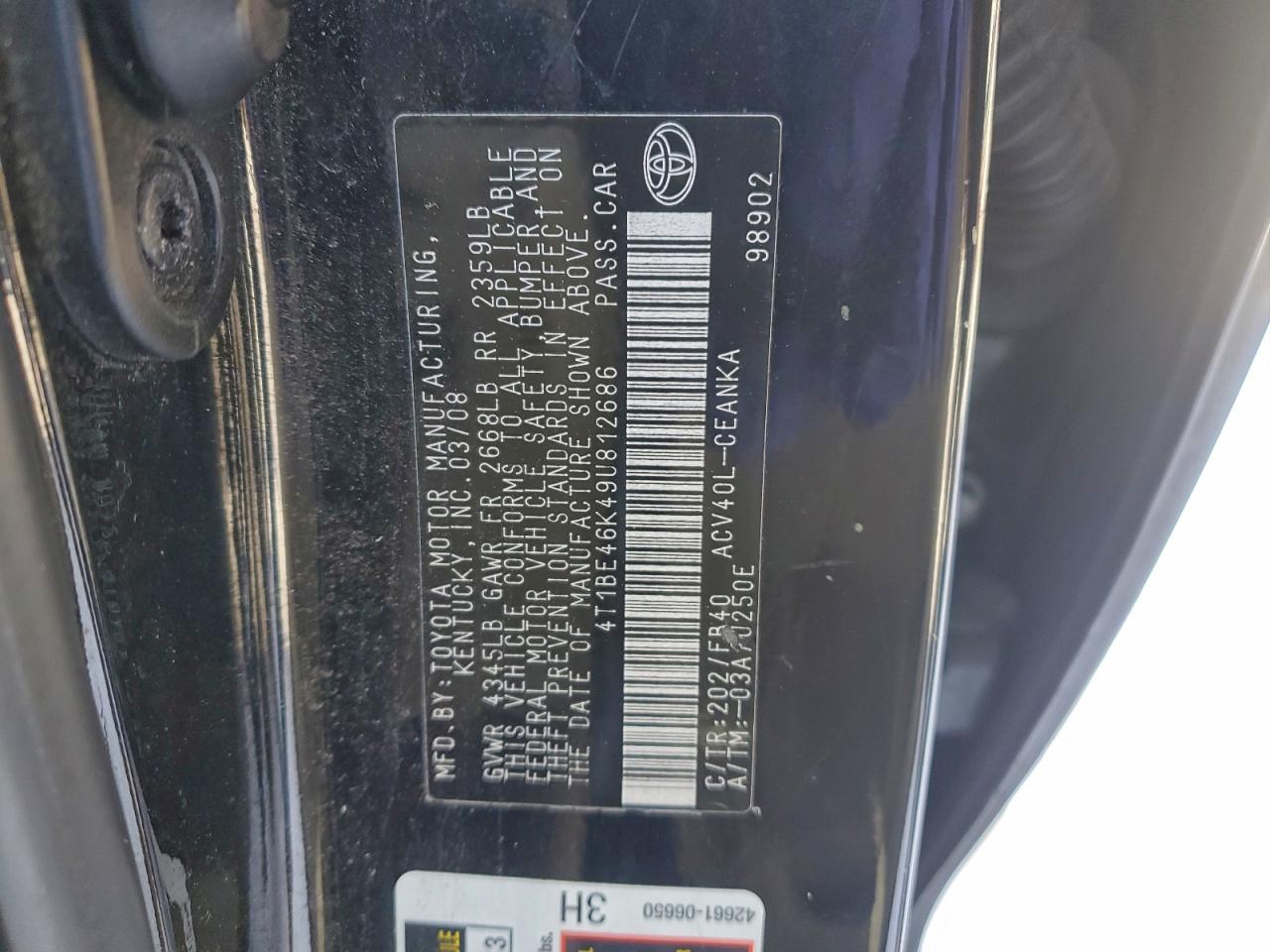 2009 TOYOTA CAMRY LE photo 12