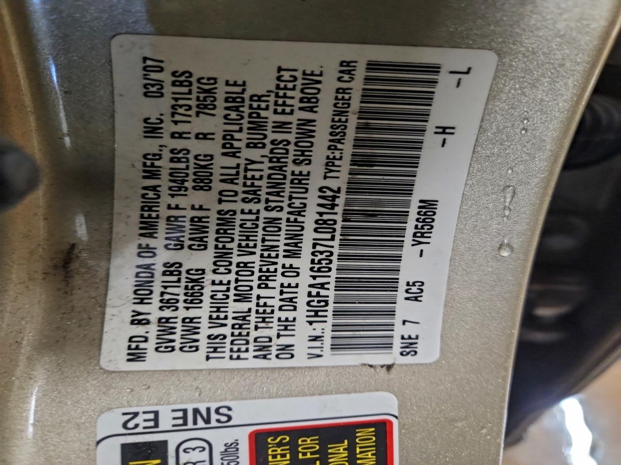2007 HONDA CIVIC LX photo 12