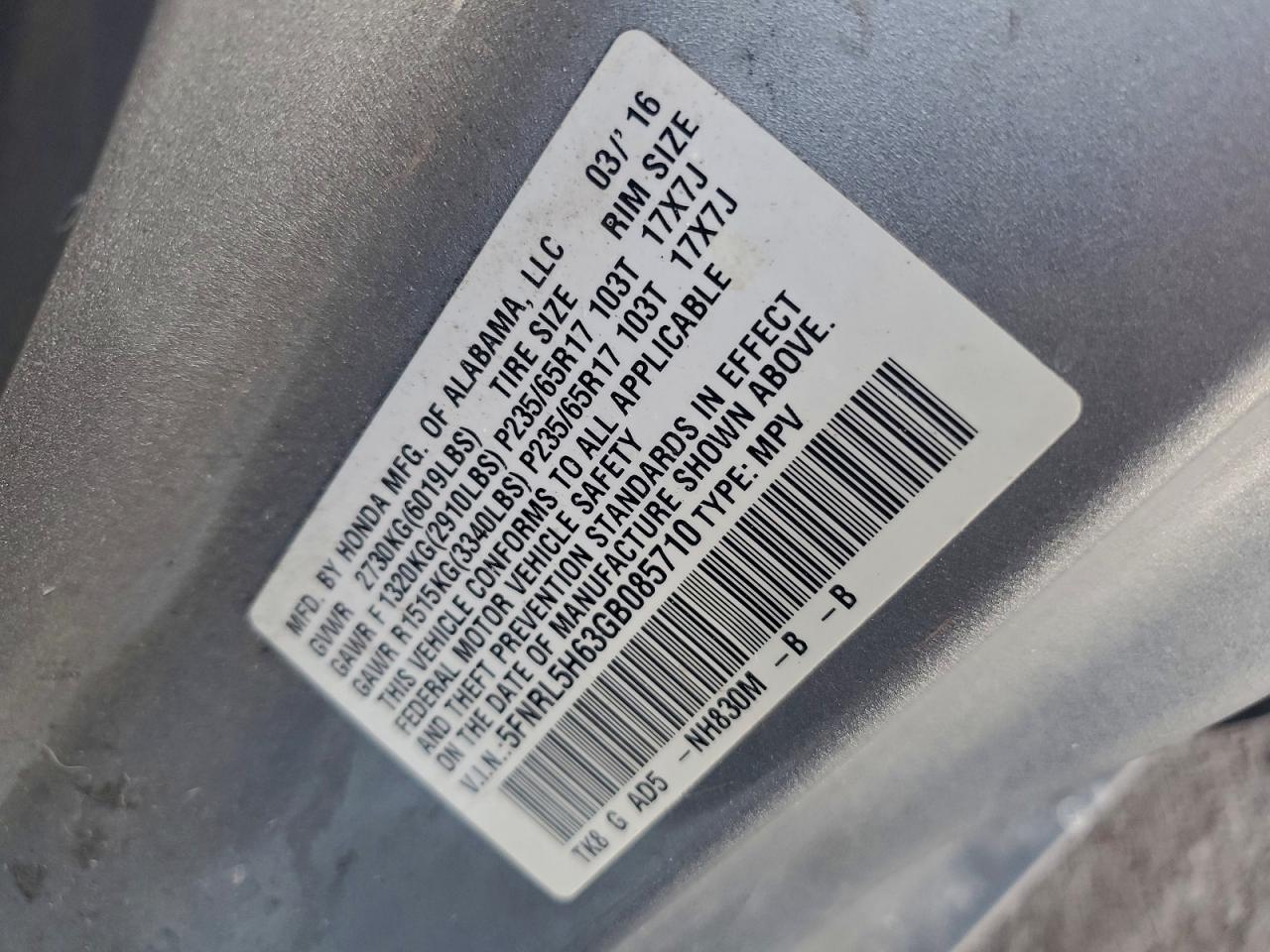 2016 HONDA ODYSSEY EXL photo 13