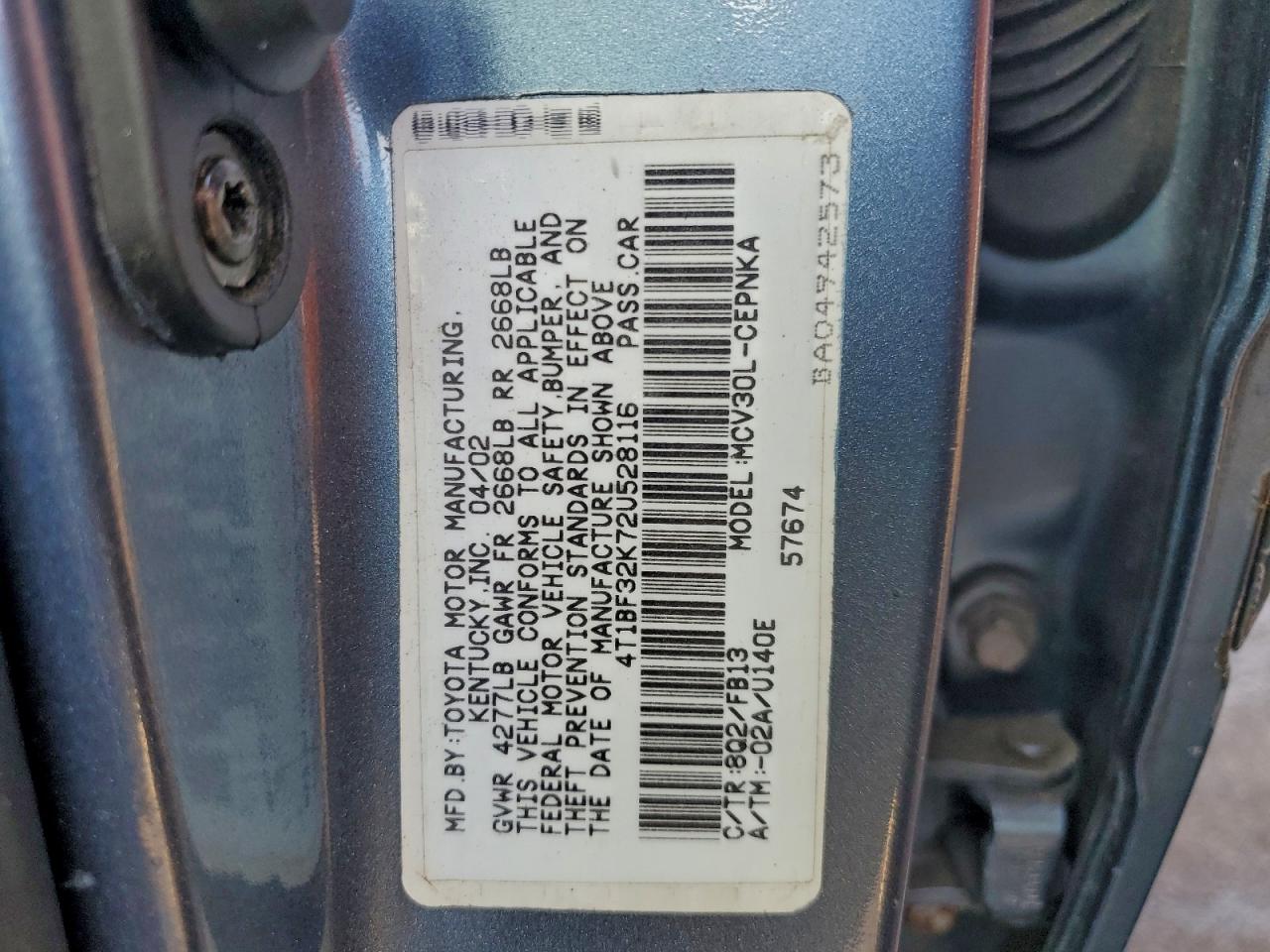 2002 TOYOTA CAMRY LE photo 12