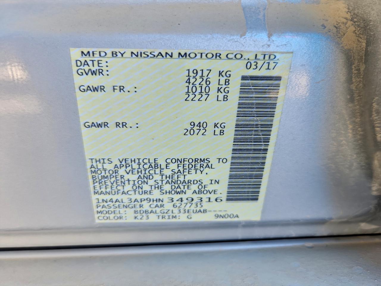 2017 NISSAN ALTIMA 2.5 photo 12