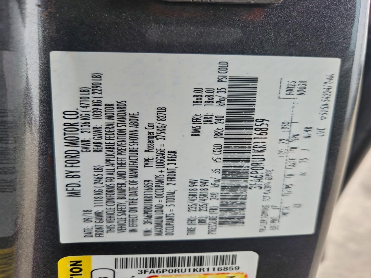 2019 FORD FUSION TITANIUM photo 23
