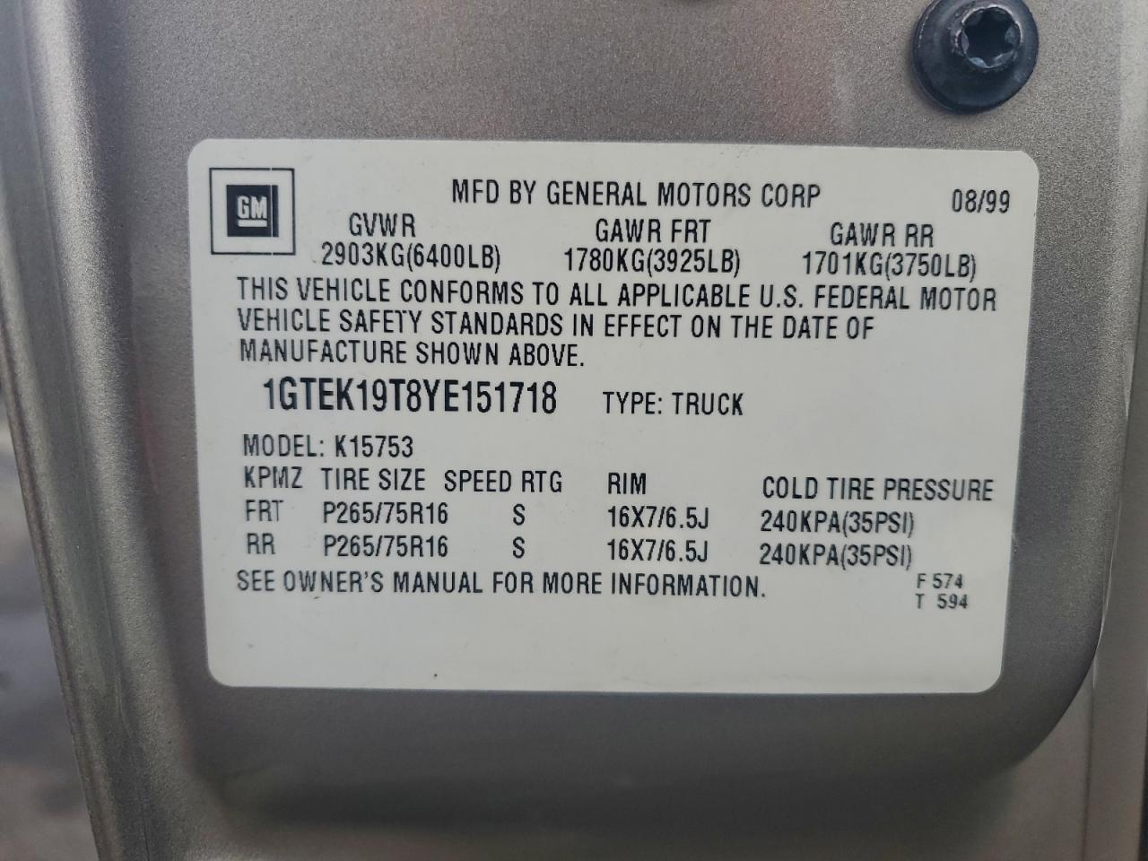 2000 GMC NEW SIERRA K1500 photo 25