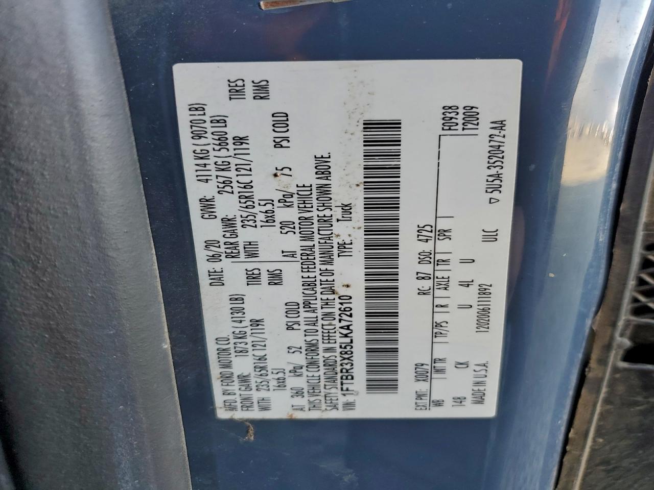 2020 FORD TRANSIT T-250 DELIVERY VAN photo 13