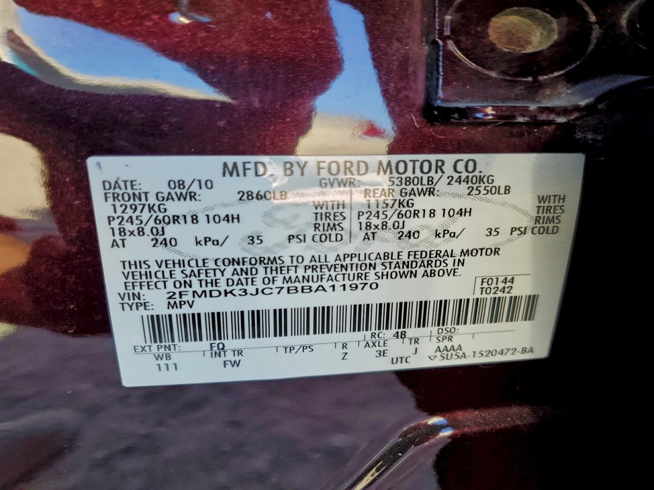 2011 FORD EDGE SEL photo 13