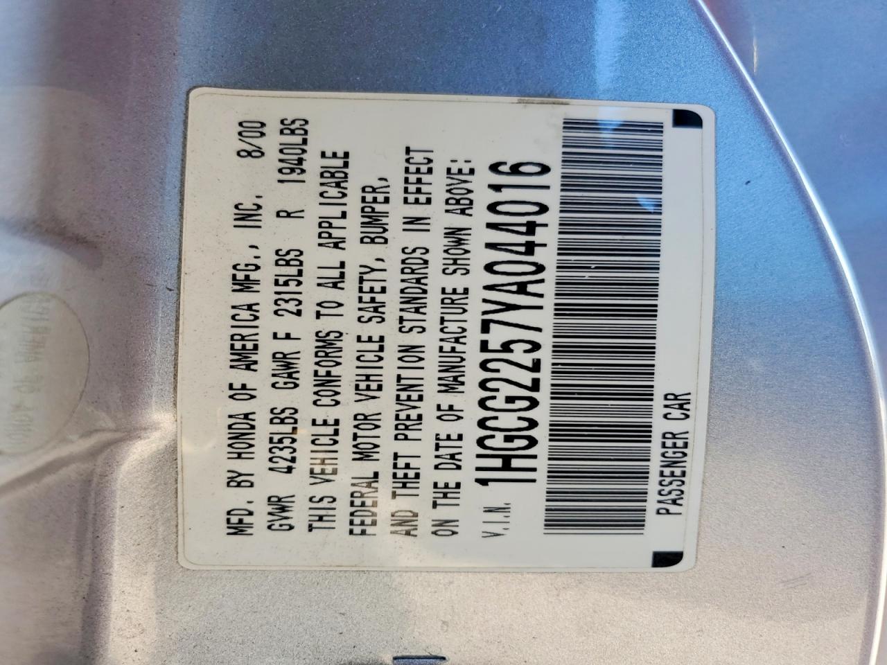 2000 HONDA ACCORD EX photo 12
