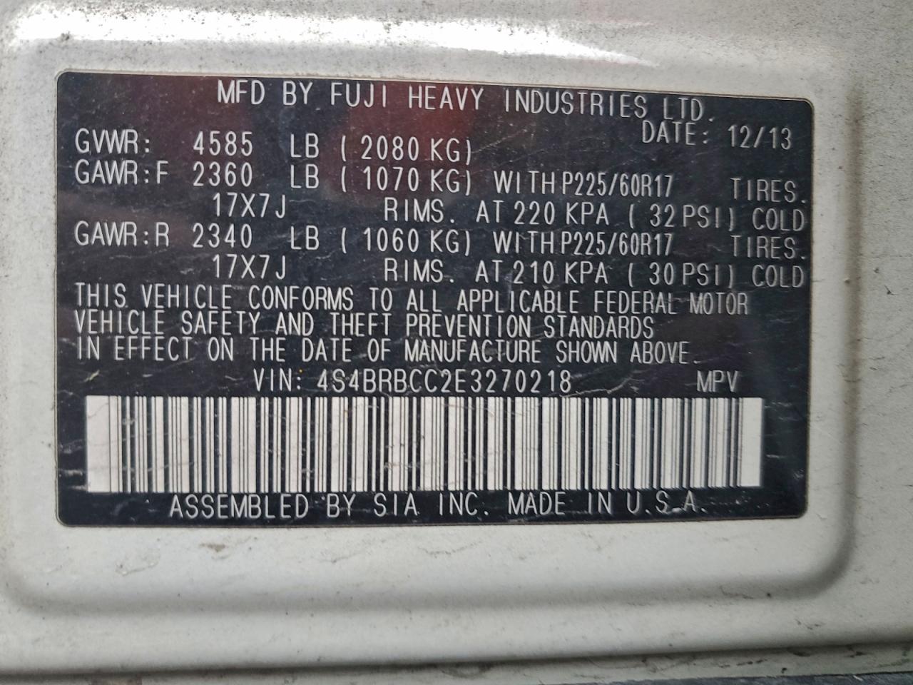 2014 SUBARU OUTBACK 2.5I PREMIUM photo 13