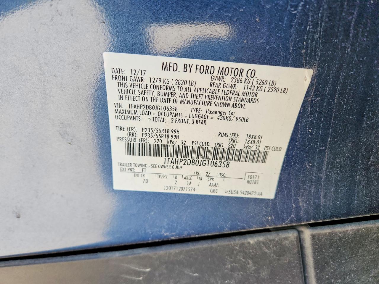 2018 FORD TAURUS SE photo 34