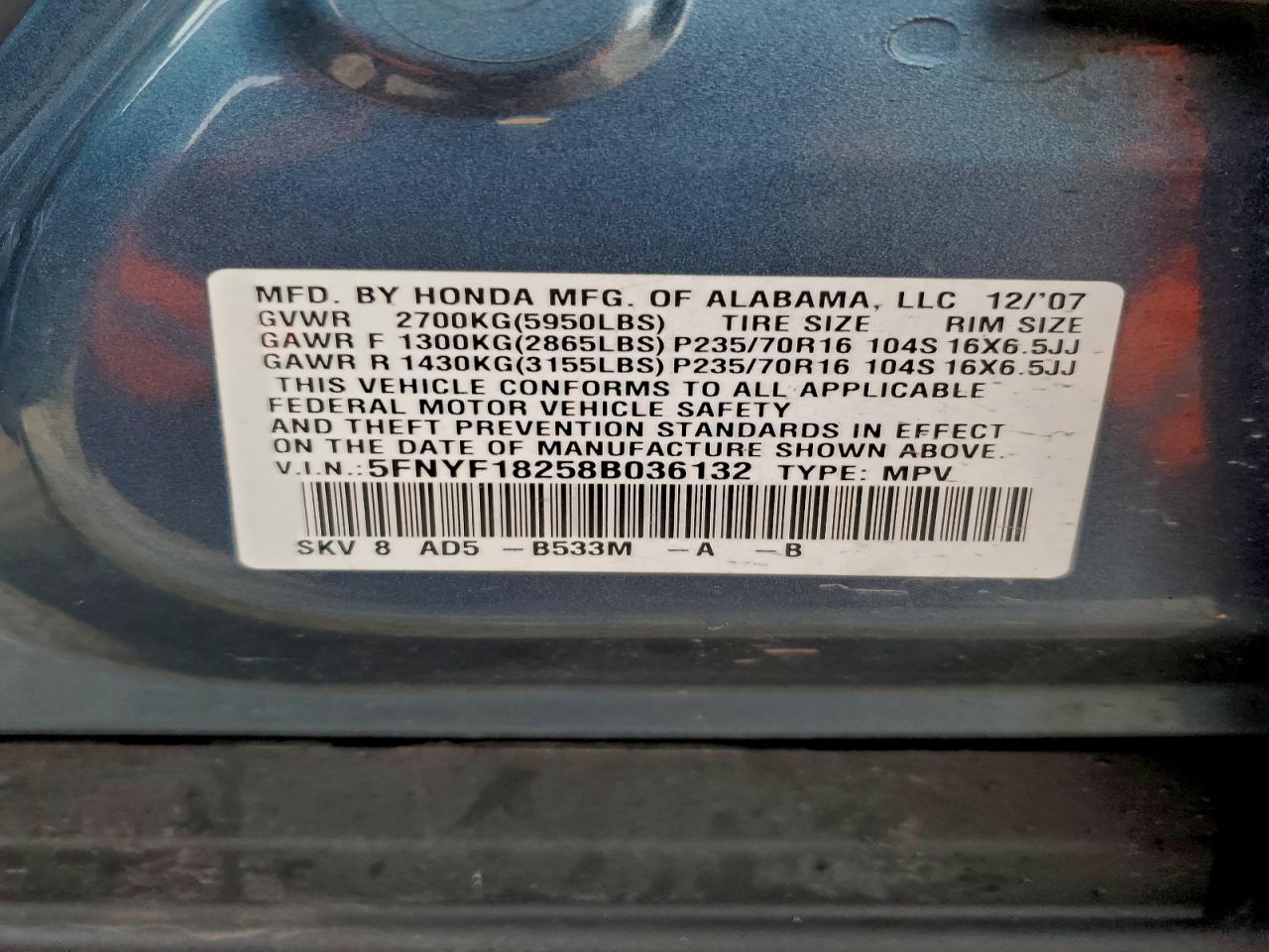 2008 HONDA PILOT VP photo 12
