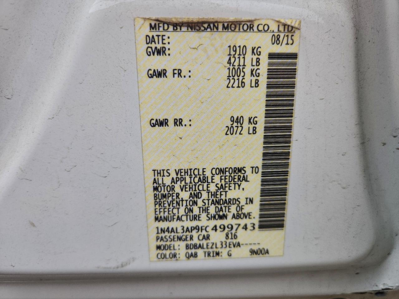 2015 NISSAN ALTIMA 2.5 photo 12