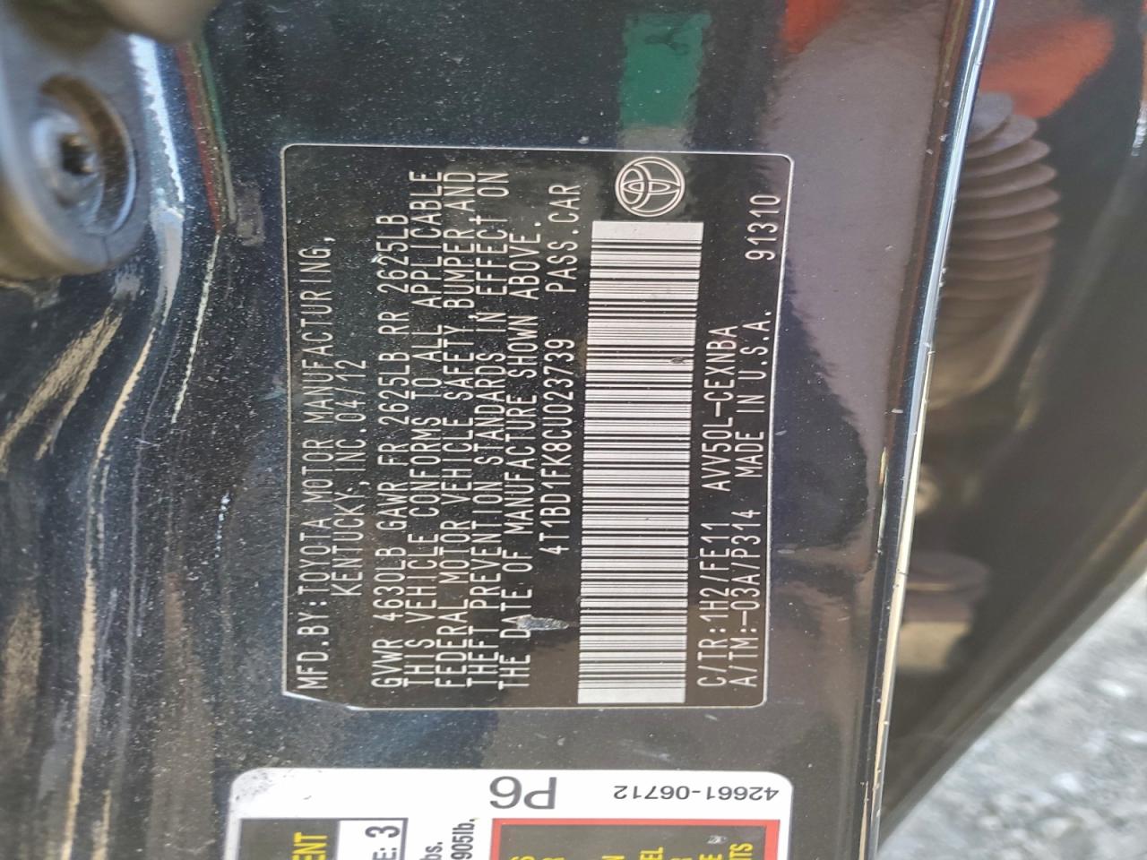 2012 TOYOTA CAMRY HYBRID photo 12