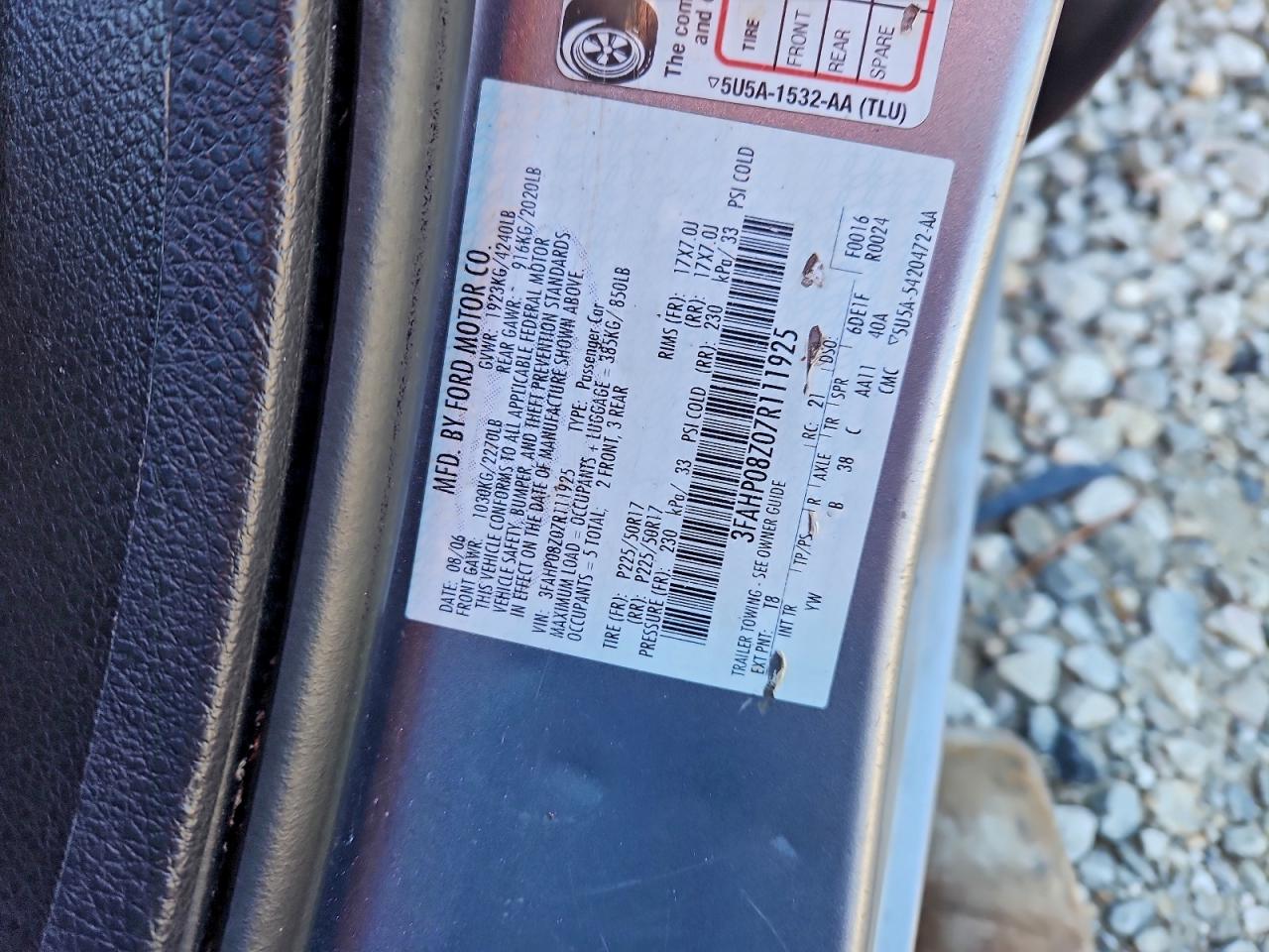 2007 FORD FUSION SEL photo 12