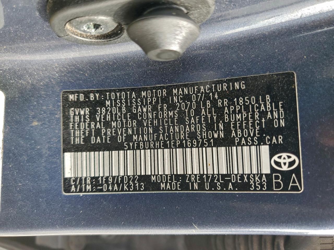 2014 TOYOTA COROLLA L photo 12