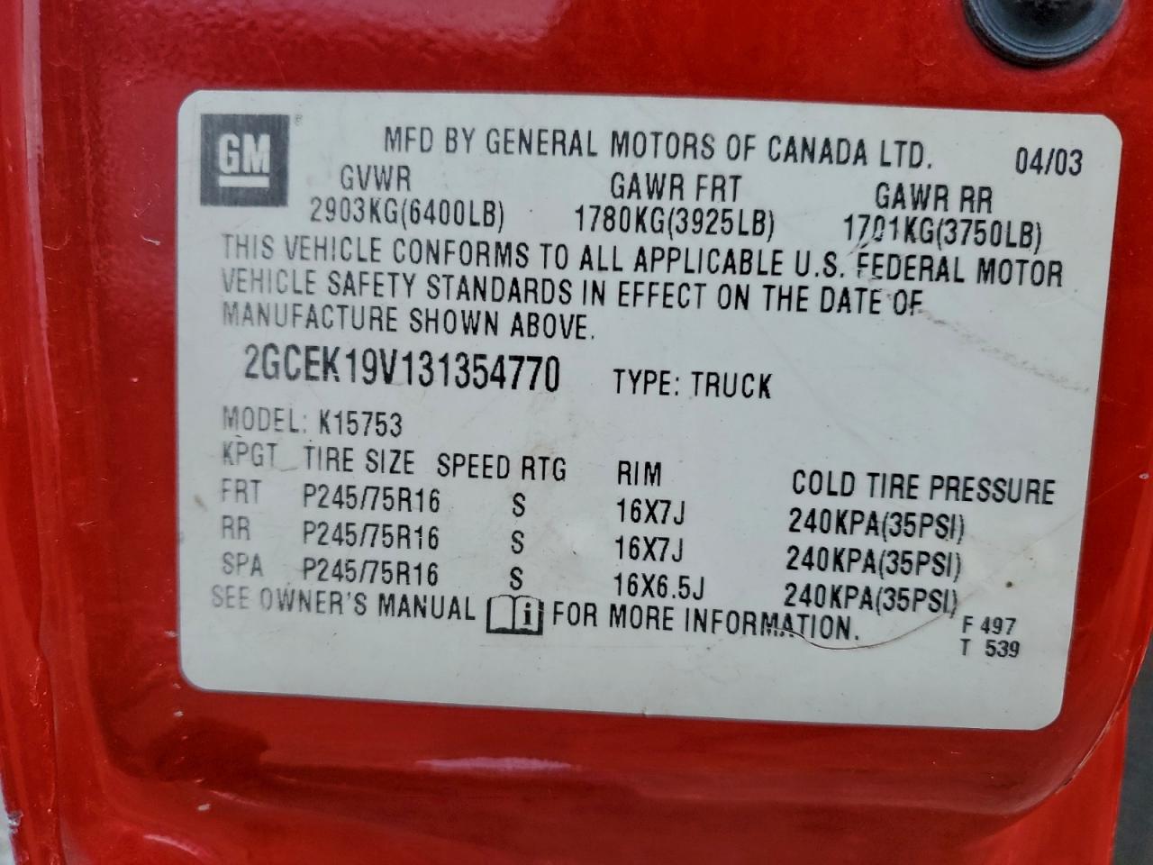 2003 CHEVROLET SILVERADO K1500 photo 12