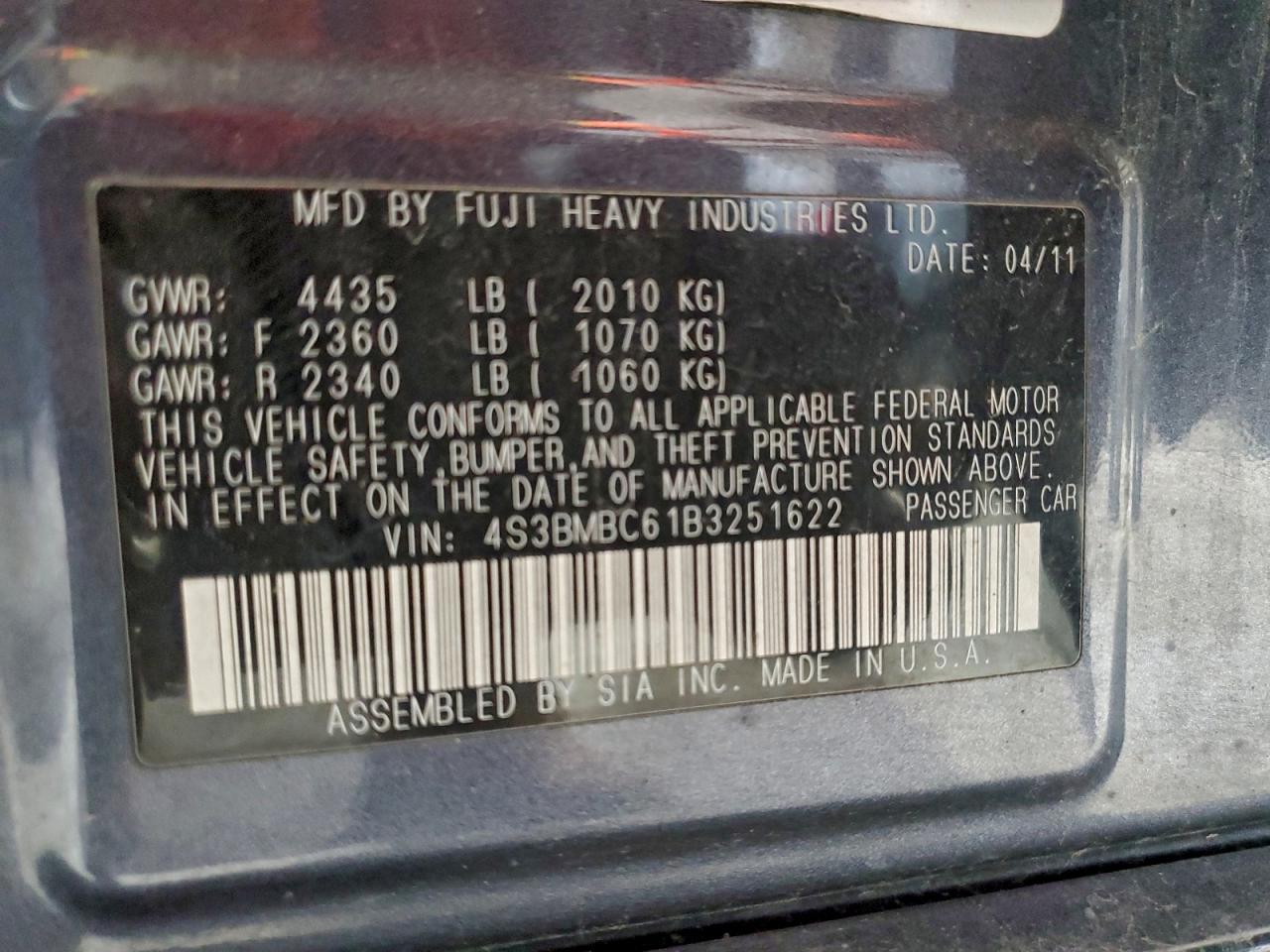 2011 SUBARU LEGACY 2.5I PREMIUM photo 12