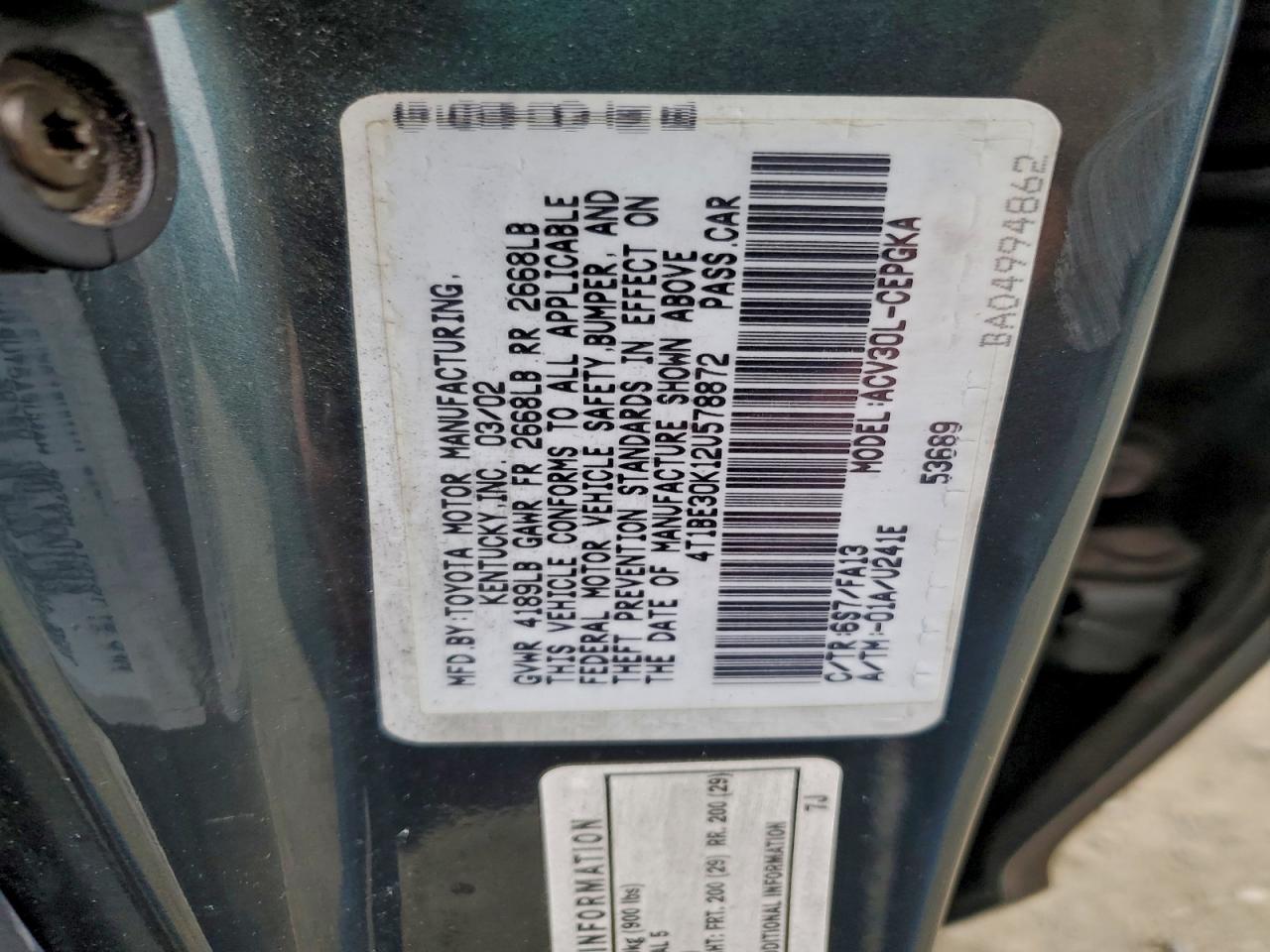 2002 TOYOTA CAMRY photo 23