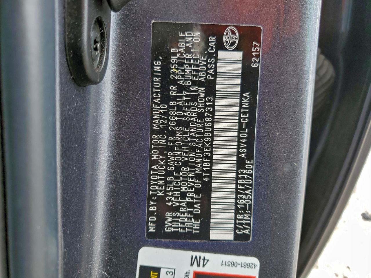 2011 TOYOTA CAMRY BASE photo 34