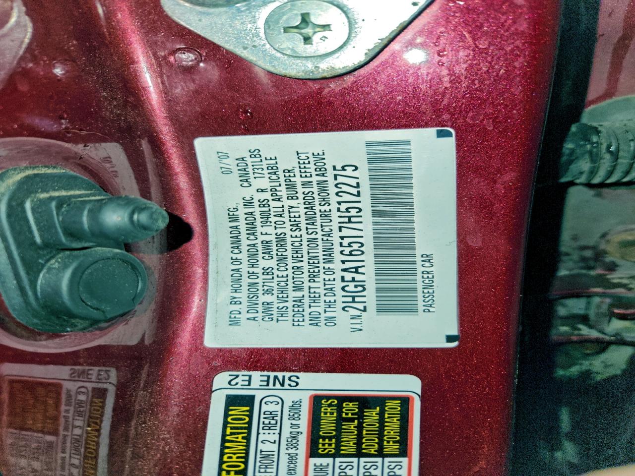 2007 HONDA CIVIC LX photo 12