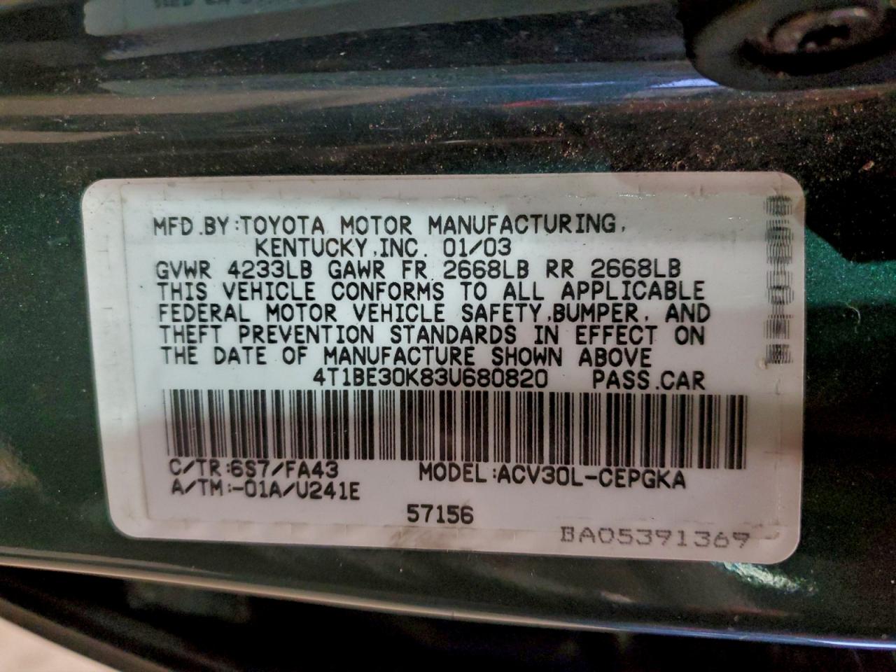 2003 TOYOTA CAMRY LE photo 25