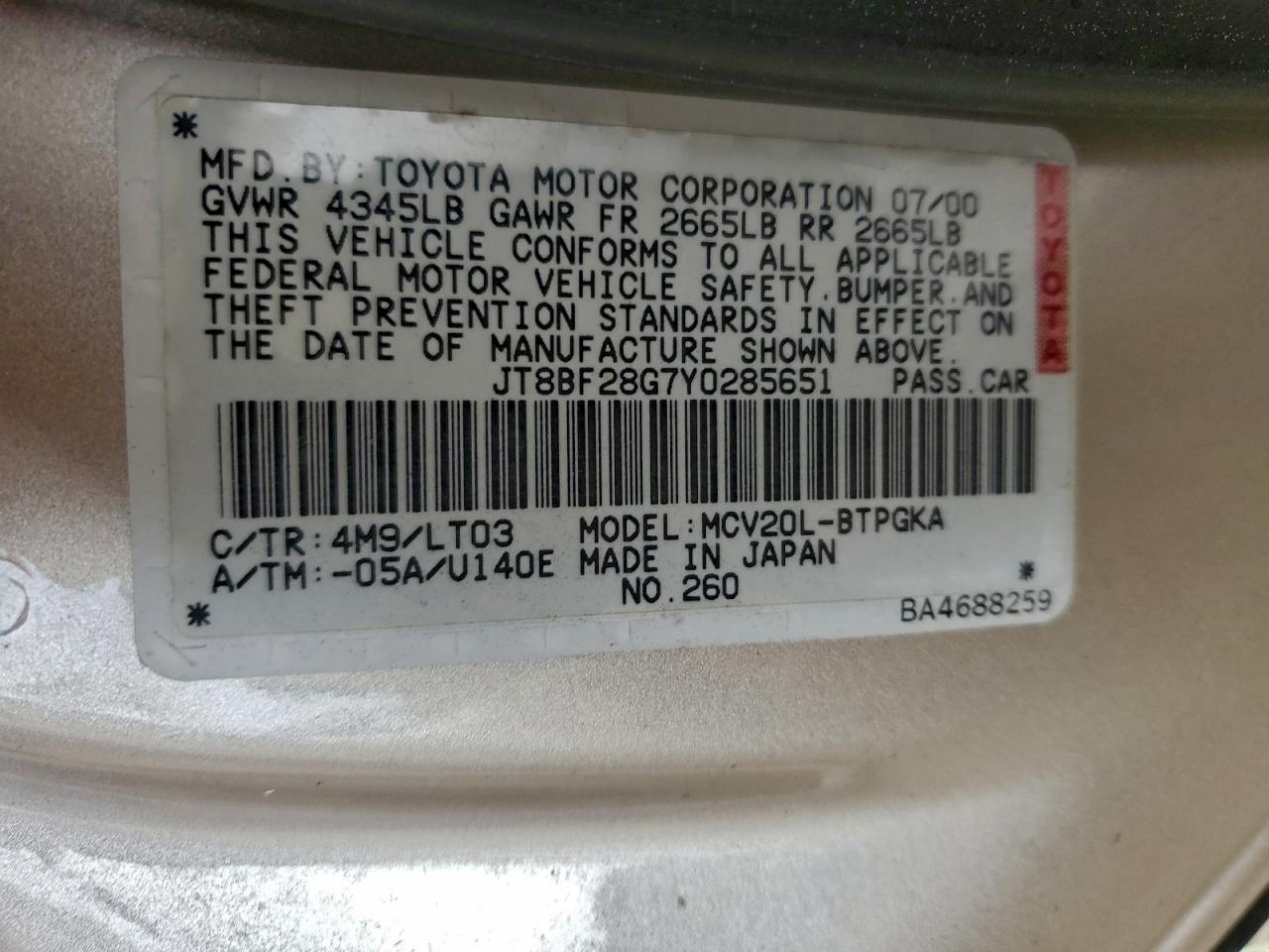 2000 LEXUS ES 300 photo 45