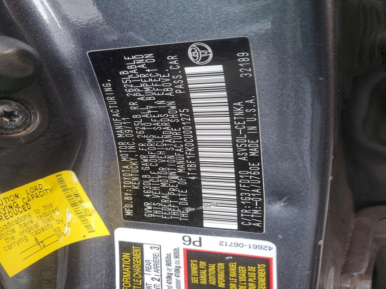 2012 TOYOTA CAMRY BASE photo 12