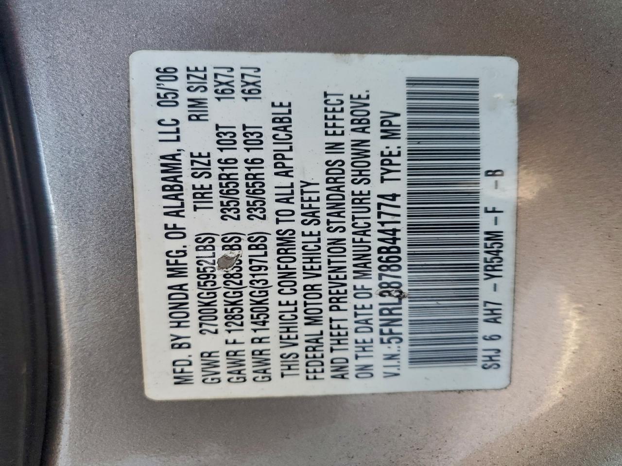 2006 HONDA ODYSSEY EXL photo 13