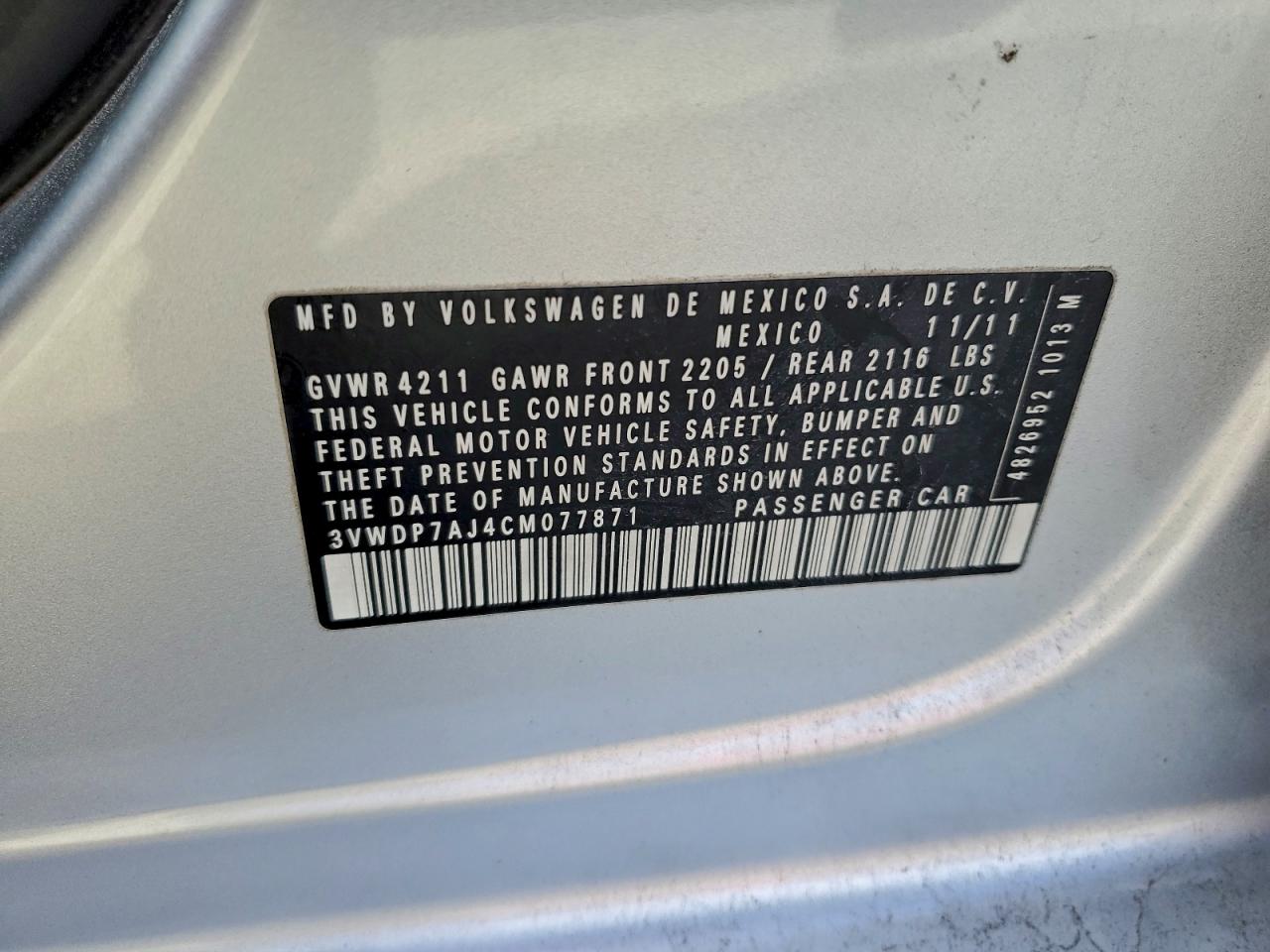 2012 VOLKSWAGEN JETTA SE photo 12