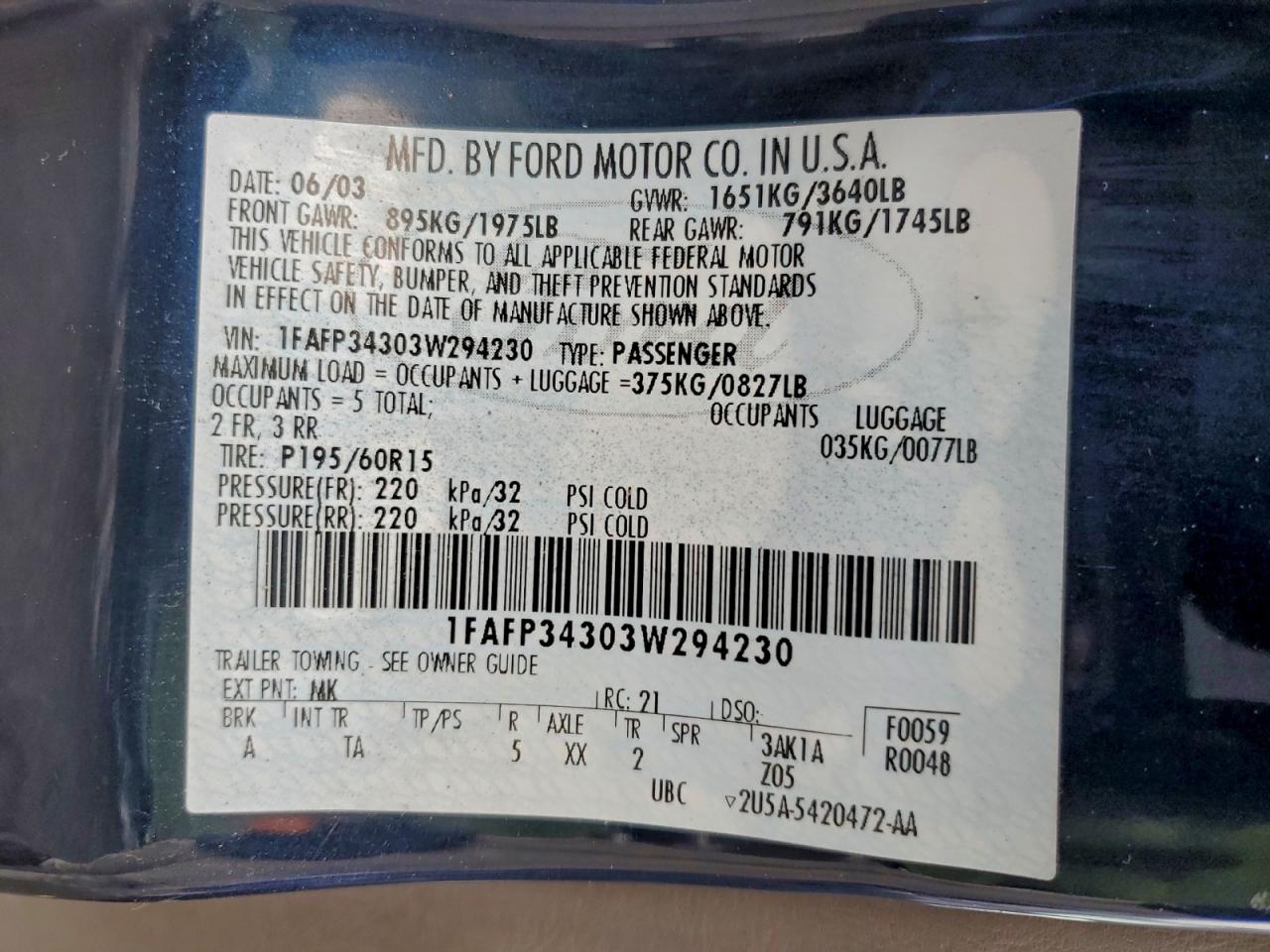 2003 FORD FOCUS SE COMFORT photo 23