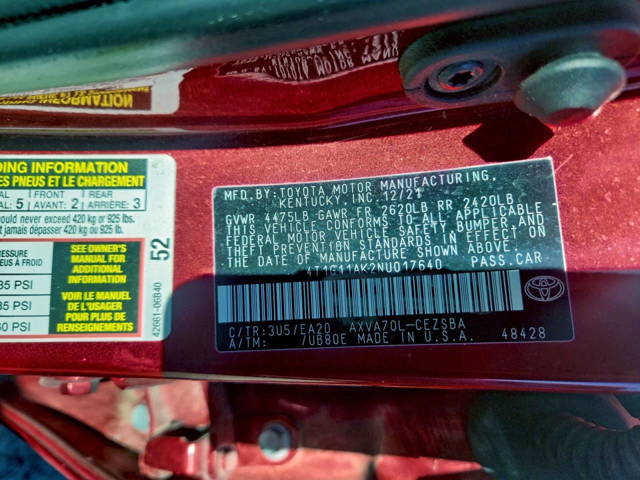 2022 TOYOTA CAMRY SE photo 12