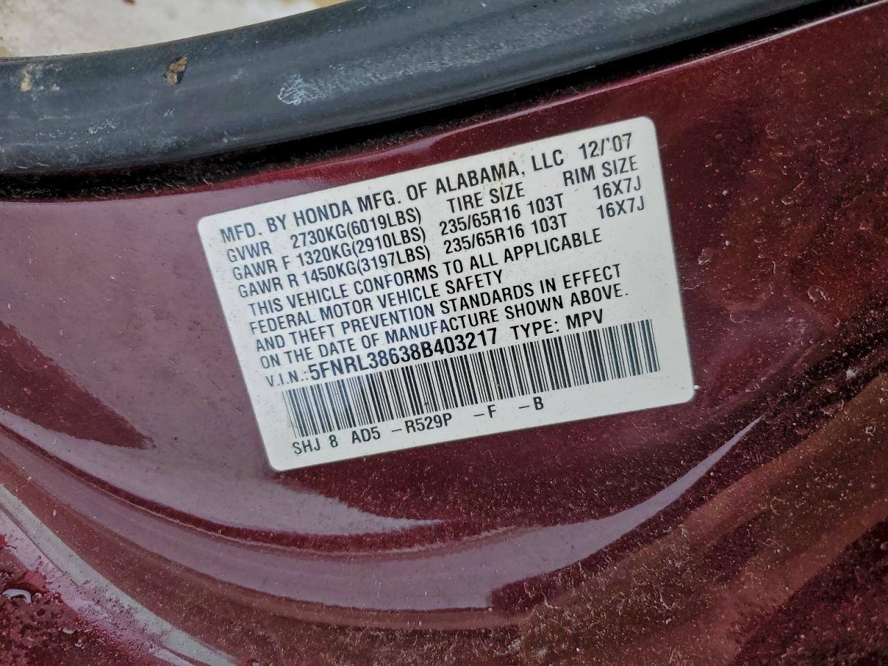 2008 HONDA ODYSSEY EXL photo 25