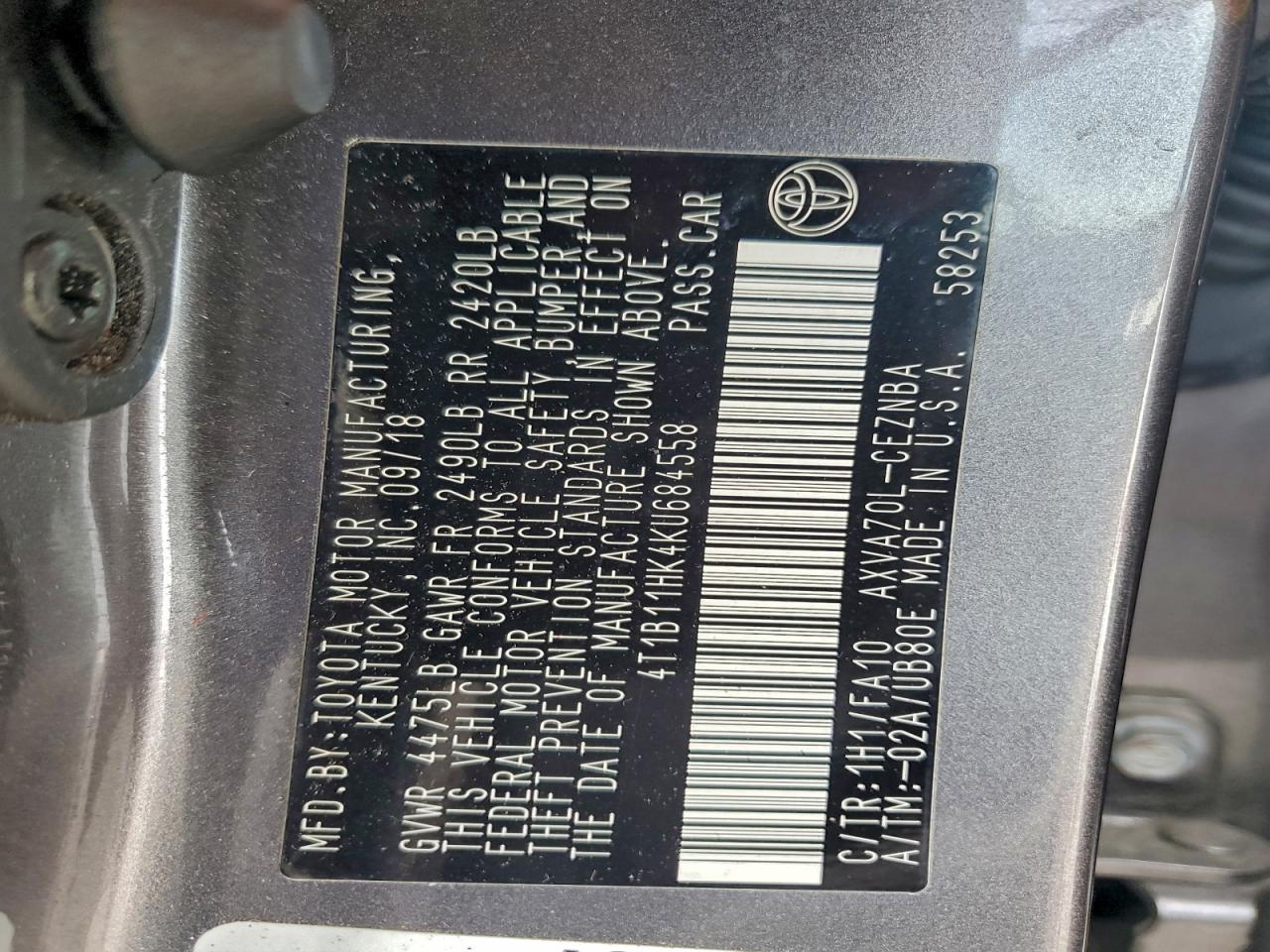 2019 TOYOTA CAMRY L photo 12