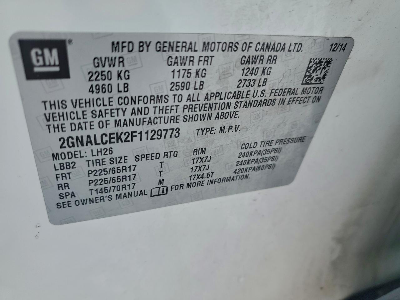 2015 CHEVROLET EQUINOX LT photo 13