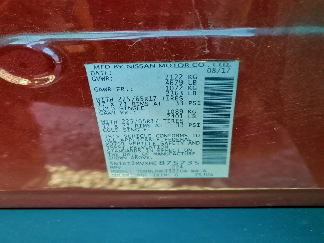 2017 NISSAN ROGUE SV photo 25