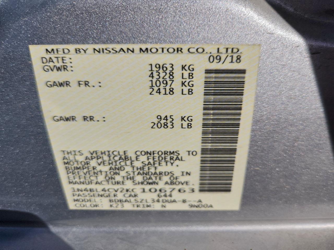 2019 NISSAN ALTIMA SR photo 13