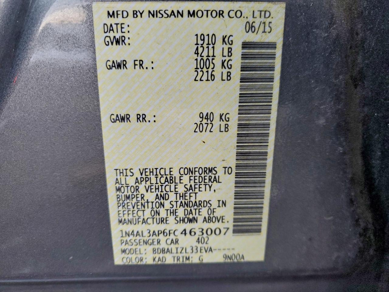2015 NISSAN ALTIMA 2.5 photo 37