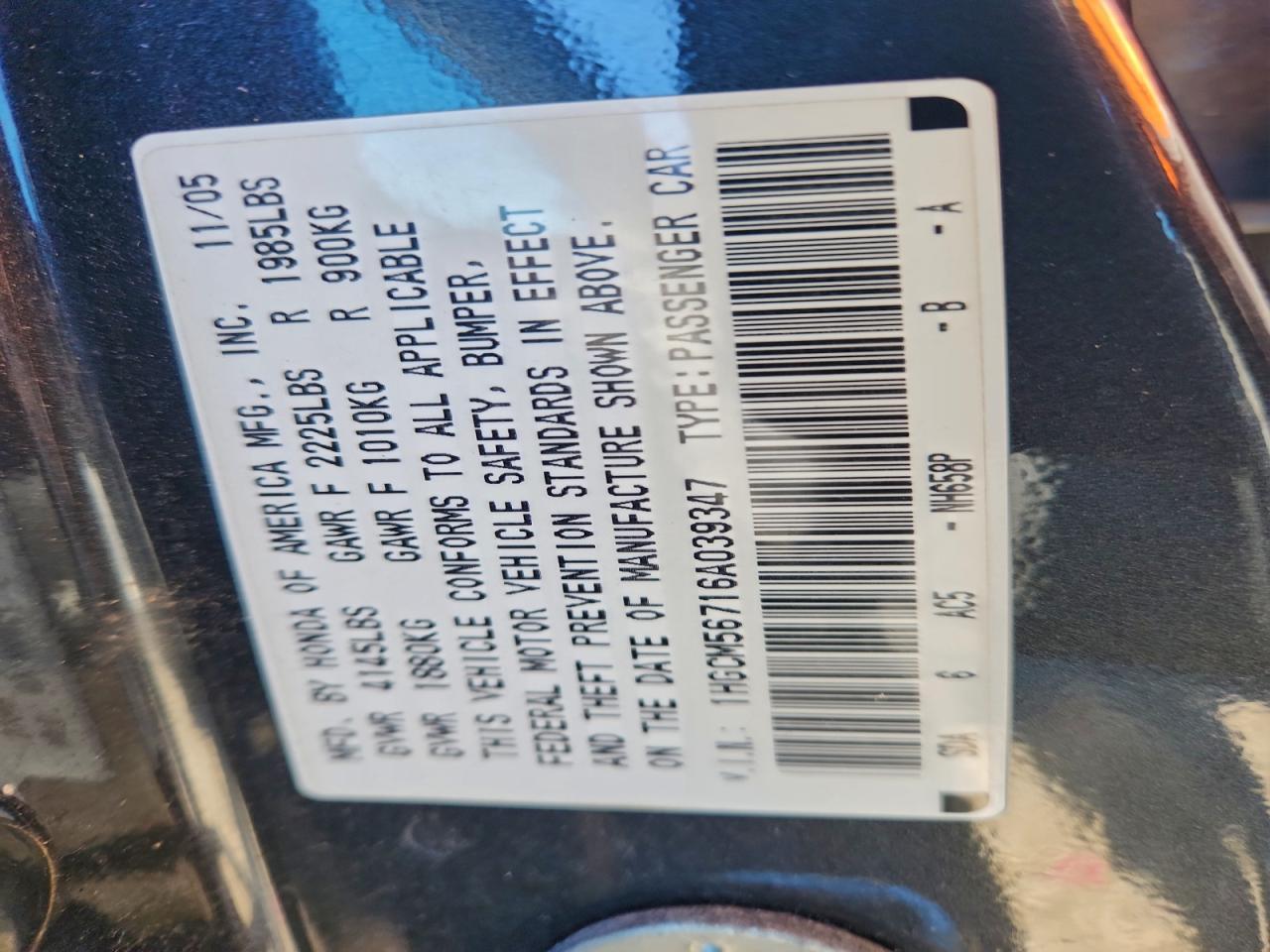 2006 HONDA ACCORD EX photo 12