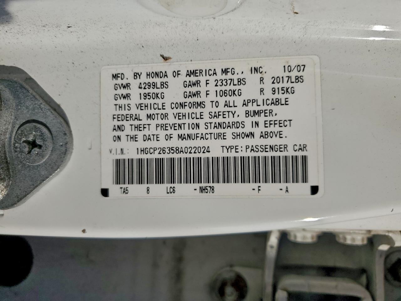 2008 HONDA ACCORD LX photo 12