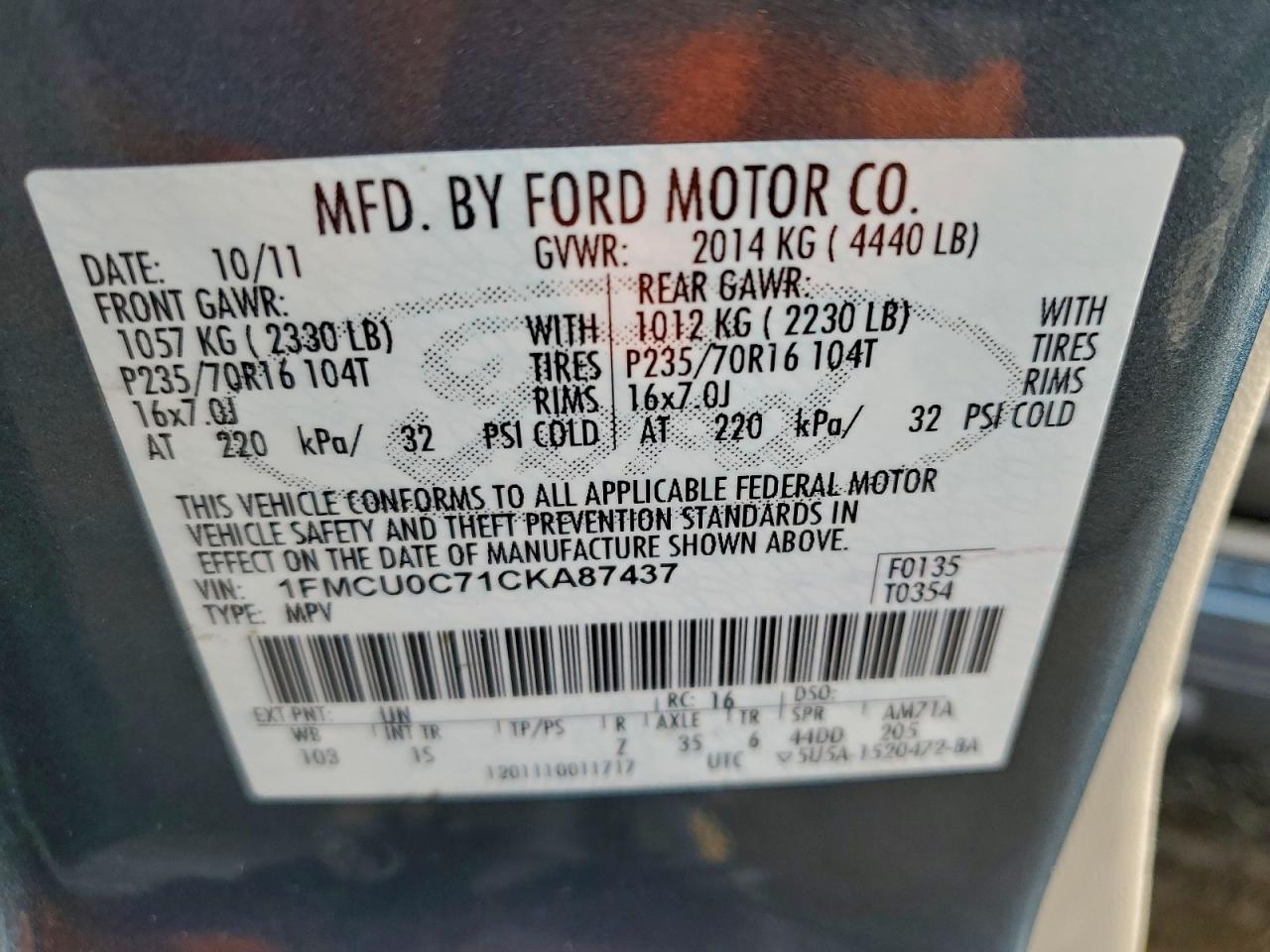 2012 FORD ESCAPE XLS photo 13