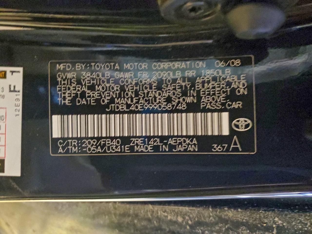 2009 TOYOTA COROLLA BASE photo 12