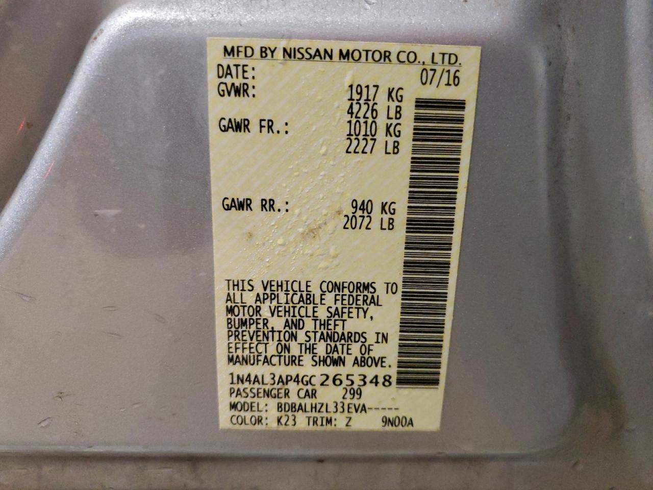 2016 NISSAN ALTIMA 2.5 photo 13
