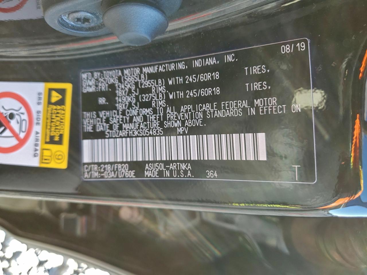 2019 TOYOTA HIGHLANDER LE photo 13