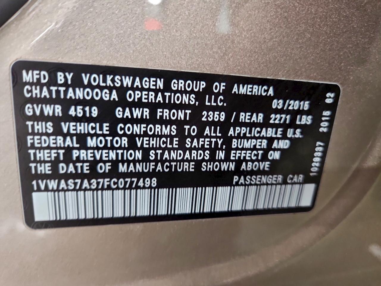 2015 VOLKSWAGEN PASSAT S photo 23