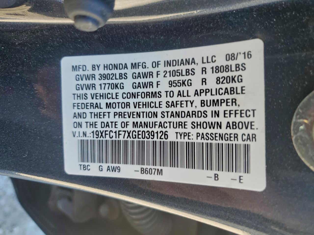 2016 HONDA CIVIC EXL photo 12