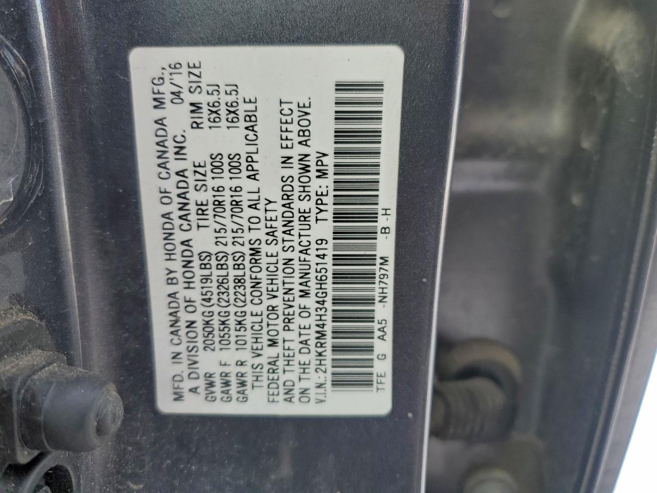 2016 HONDA CR-V LX photo 49