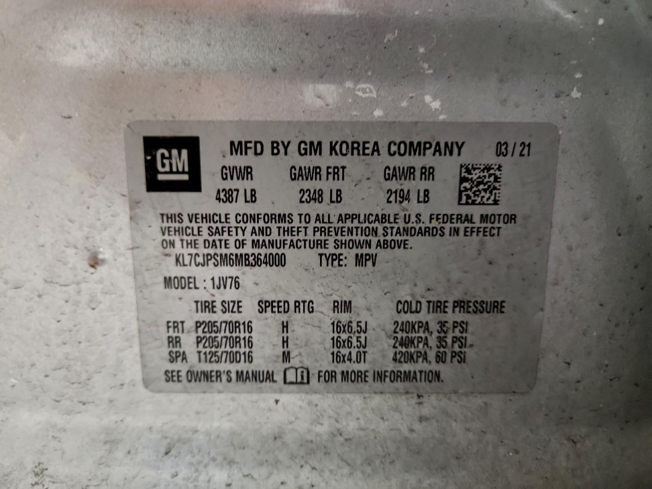 2021 CHEVROLET TRAX 1LT photo 12
