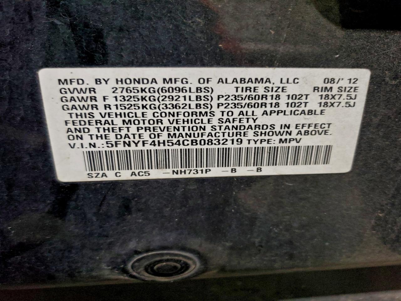 2012 HONDA PILOT EXL photo 37