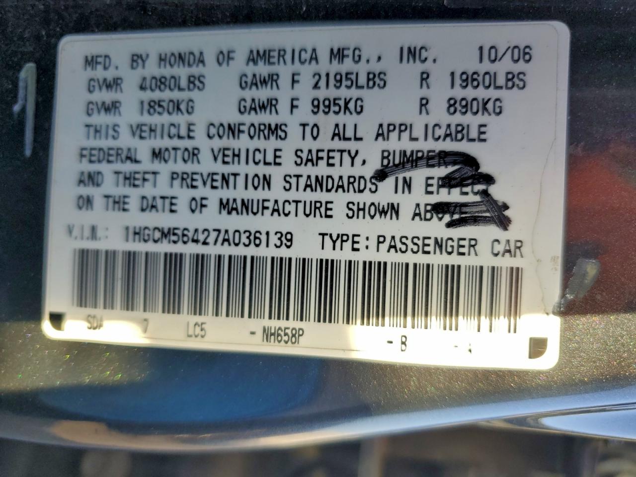 2007 HONDA ACCORD LX photo 23